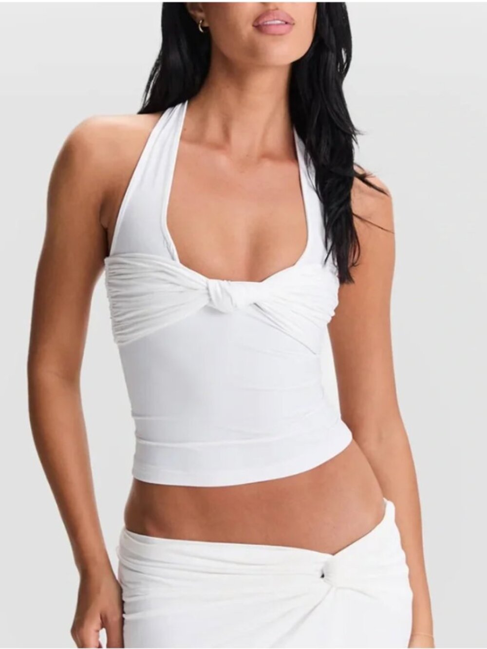 Sasha Therese Blair Top White Ruched Knotted Halter Size S NWT